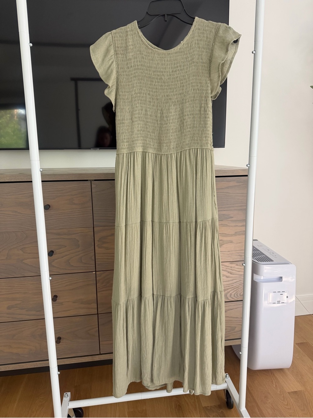 Smocked Flutter-Sleeve Maxi Dress in Sage
